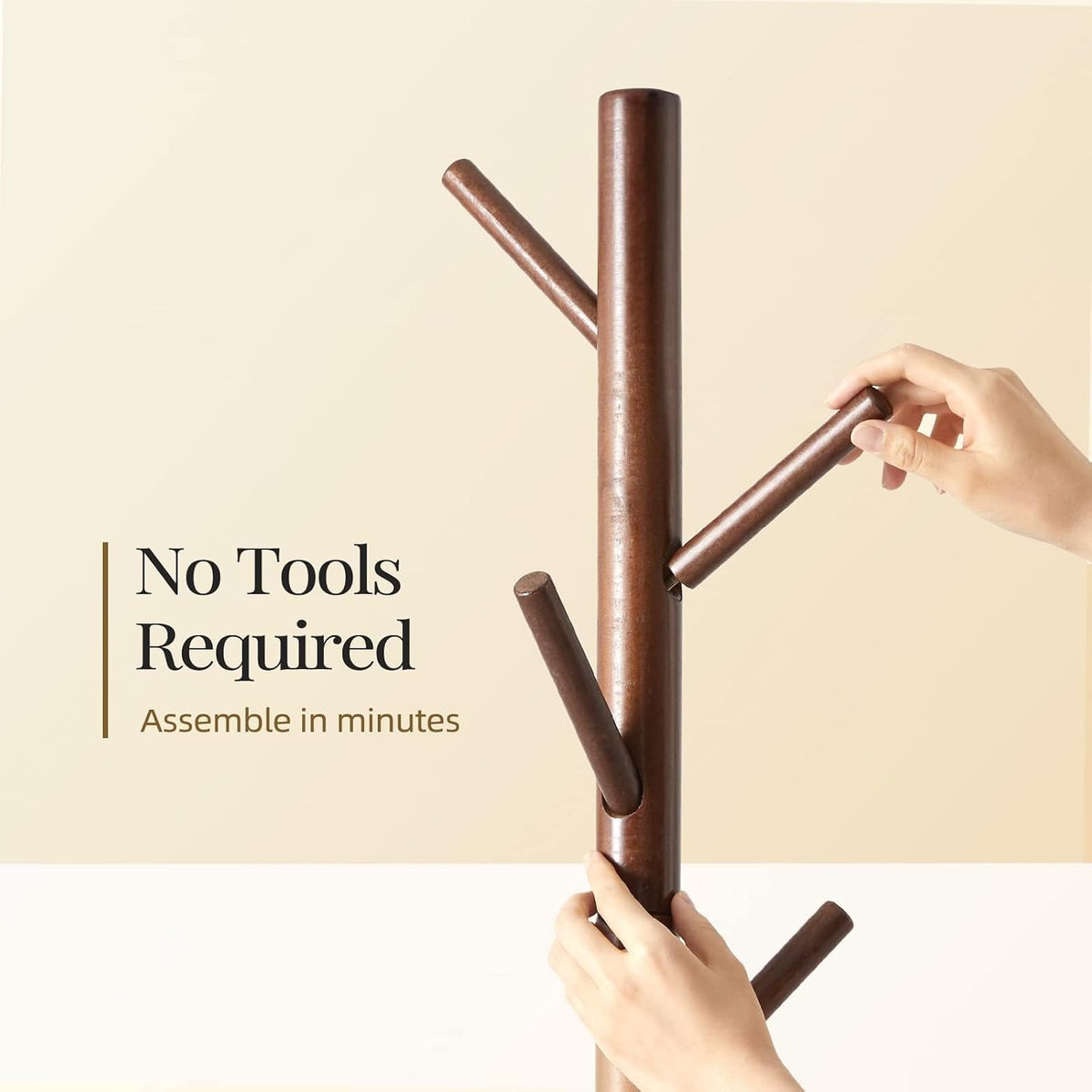 Pipishell Solid Wooden Coat Rack Freestanding with 8 Hooks, Brown