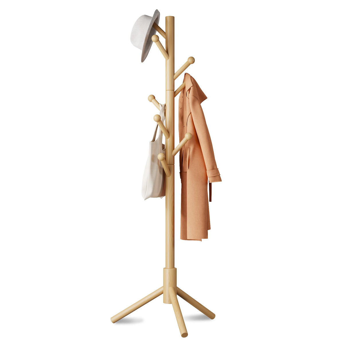 8-Hook Freestanding Coat Rack 3 Heights Safe Round Tips Black