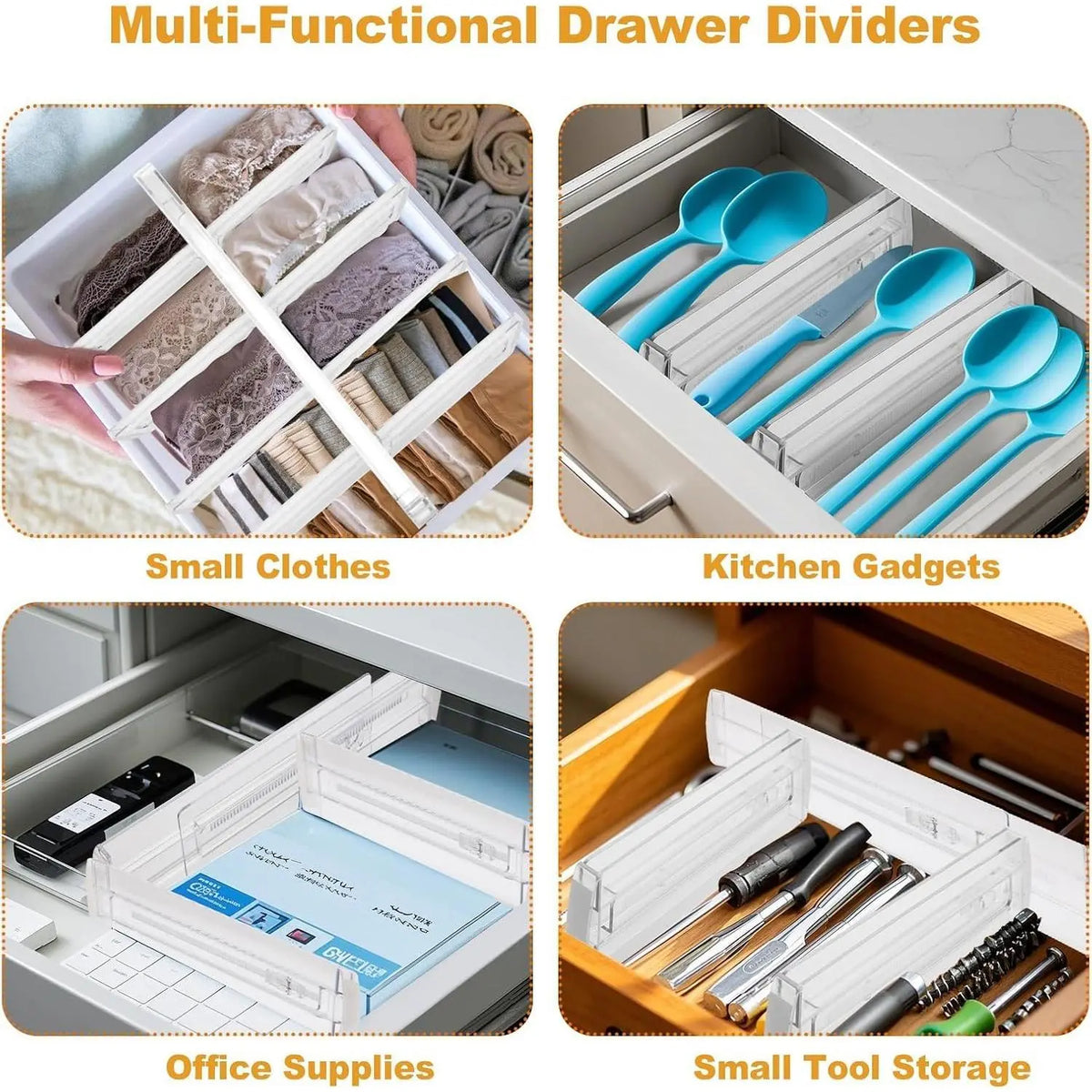 Littleox 6 Pack Adjustable Drawer Dividers Clear Expandable Dresser Organizers Transparent Drawer Separators for Clothes Underwear Cosmetics Kitchen