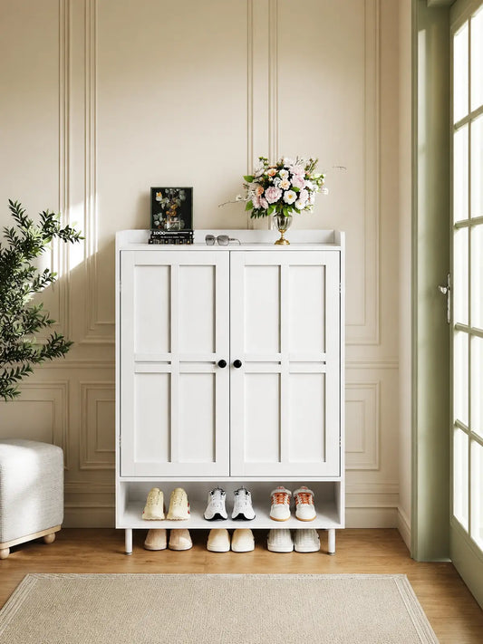 【18-24 Pairs & Adjustable Shelves】ONBRILL 7+1 Tier Farmhouse Shoe Storage Cabinet, 45'' Tall Modern Shoe Cabinet with Metal Legs, Shoes Rack Organizer Cabinet for Entryway, Front Door,Livingroom Bedroom Furniture,Christmas Gift【BackToSchool】