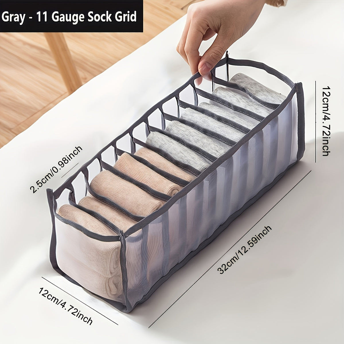 3pcs Space-Saving Mesh Socks, Underwear, And Belt Organizer - Nylon Drawer Divider, 7 Grids, 11 Grids