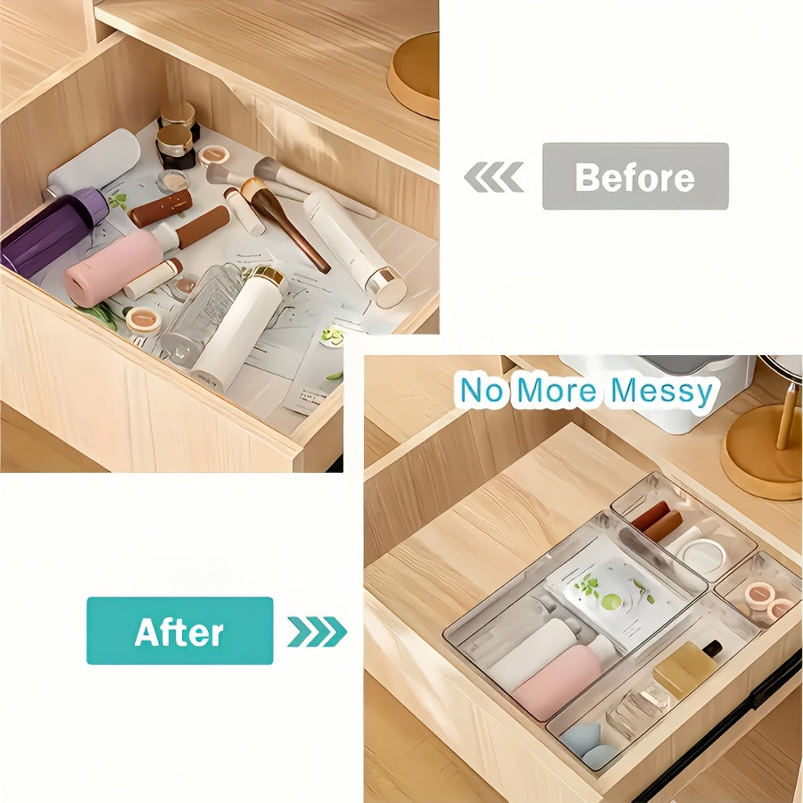 Bathroom Set of 5 Transparent Acrylic Drawer Organizers, Including Built-in Compartmentalized Organizers for Drawers, Countertop Storage Boxes, and Makeup Organizers. Ideal for Organizing and Storing Essentials, Cosmetics, Crafts, and Stationery.