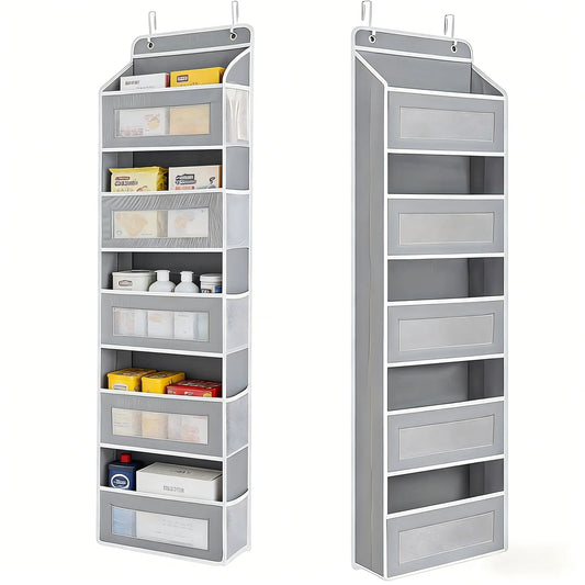 SweetHaven Door Hanging Storage Rack with 5+5 Pockets for Everyday Storage 5 Large Clear & Mesh Side Pockets for Bedrooms Bathrooms & Food Storage Rooms Grey Organizer Set 10 - 15 Kg Capacity Organizing,storage organization,bedroom storage