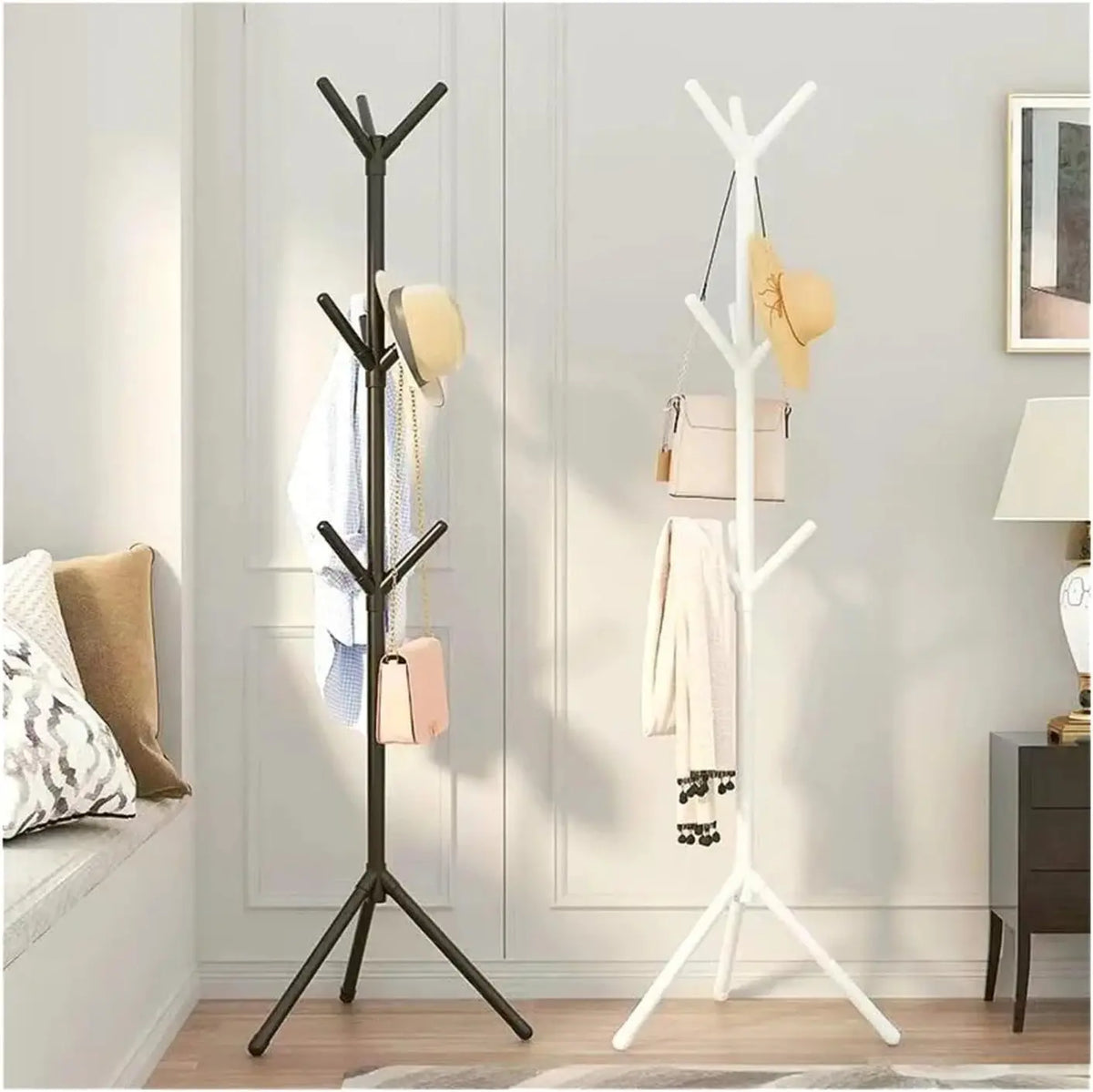 Tree Shaped Freestanding Coat Rack with Metal Frame, Entryway Rack with Multiple Hooks for Bedroom Home Organization