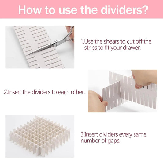 40 PCS White Grid Drawer Dividers (14.5x2.7in) - Durable Adjustable Separators with Divided Compartments, Bedroom Storage, Cosmetic Holder, Office & Dresser Drawer Organizer Storage Space Saver