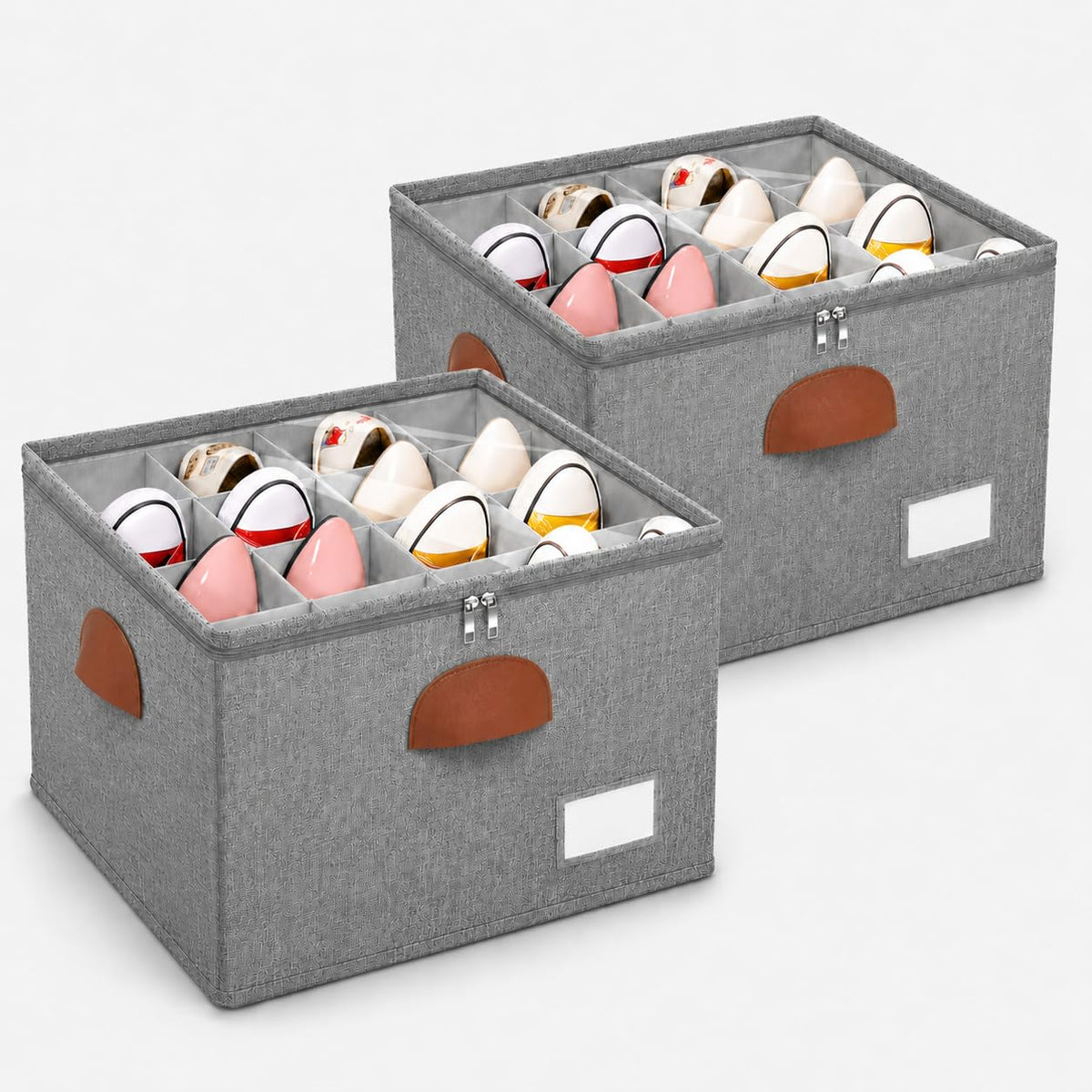 2 Pack Shoe Organizer for Closet with Adjustable Divider Shoe Storage Box