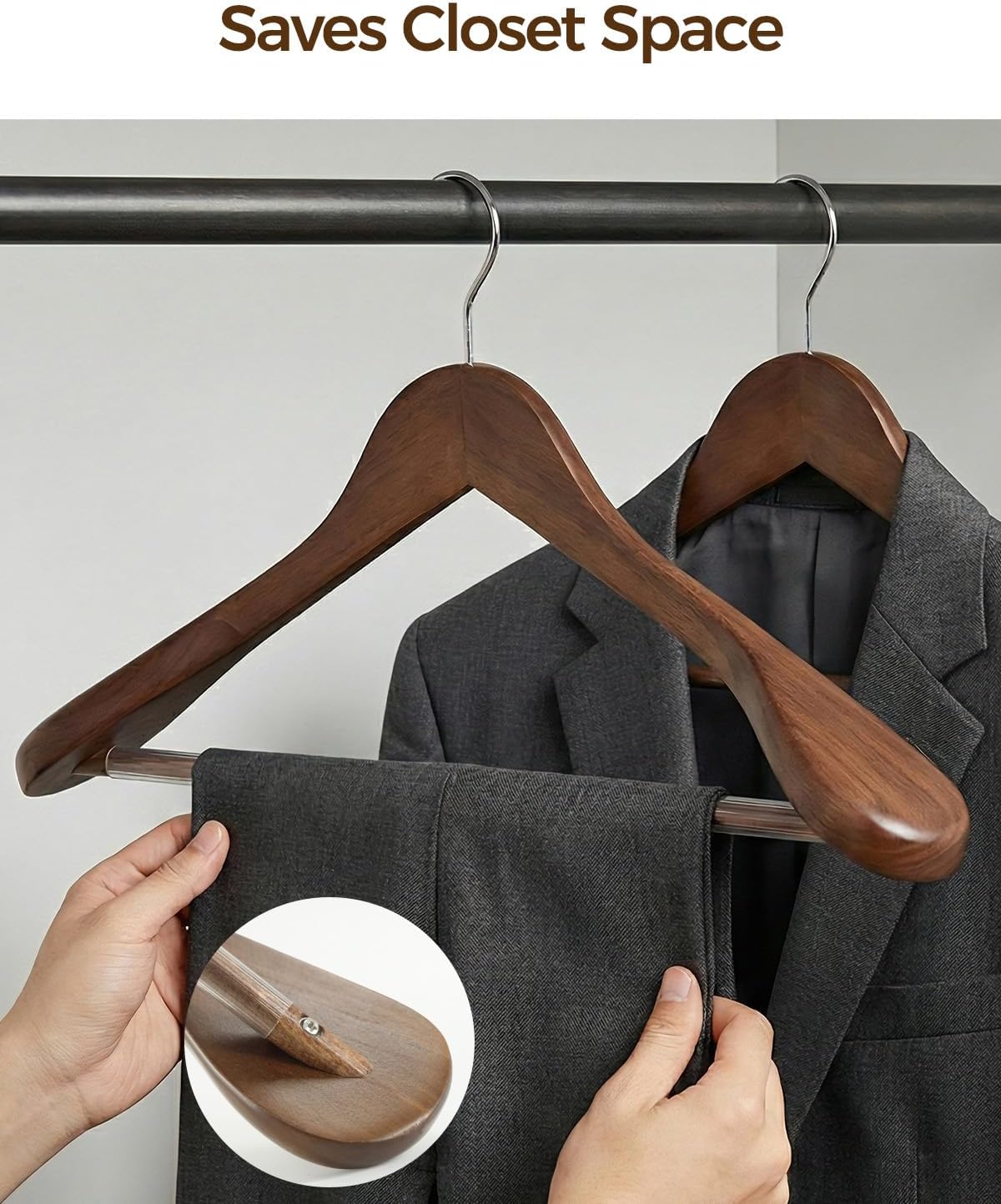 Premium Wooden Hangers 6-Pack – Wide Shoulder Non-Slip & Shatter-Resistant Design for Coats, Jackets & Suits | 360° Rotating Closet Organizers | Durable & Space-Saving (Vintage Wood)