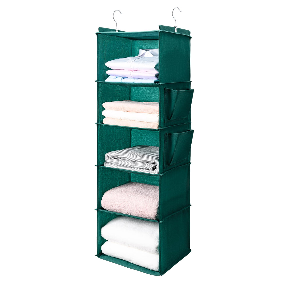 BOOMIBOO Hanging Closet Organize and Shelves,5-Hanging Shelf with 2 Side Pockets,Storage Foldable (Grey)
