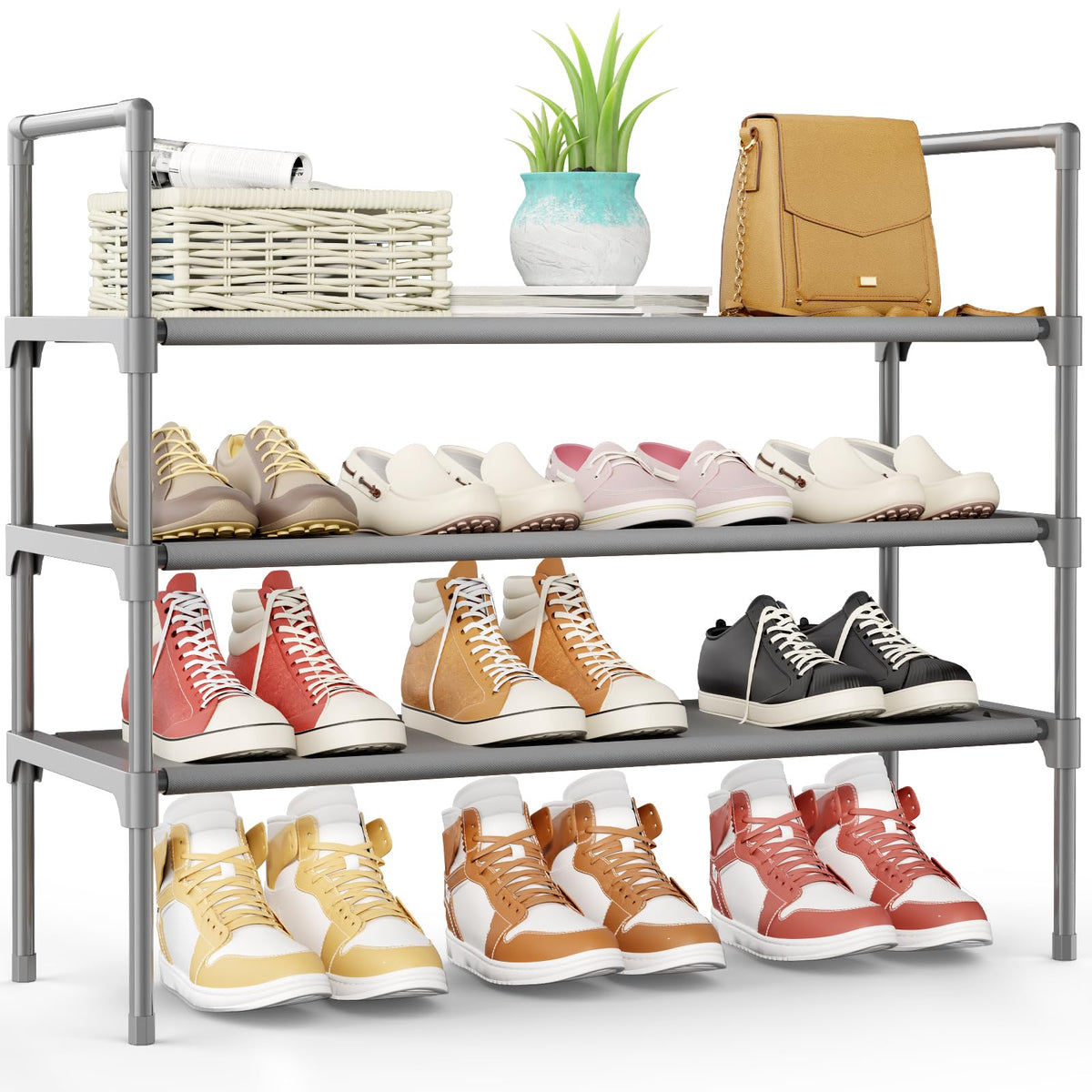 Kitsure Shoe Rack for Closet, Shoe Organizer, 27.6" Wide - 3 Tier, Black
