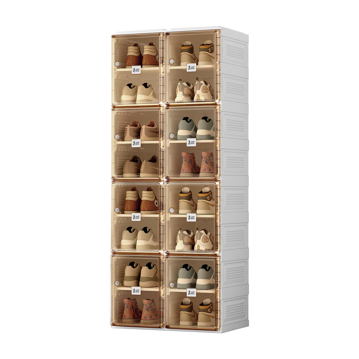 ANTBOX Shoe Organizer Storage Box, Portable Folding Shoe Rack For Closet With Magnetic Clear Door,Large Sneaker Cabinet Bins All-in-one Sturdy Easy Assembly 4 Layers-8 Grids
