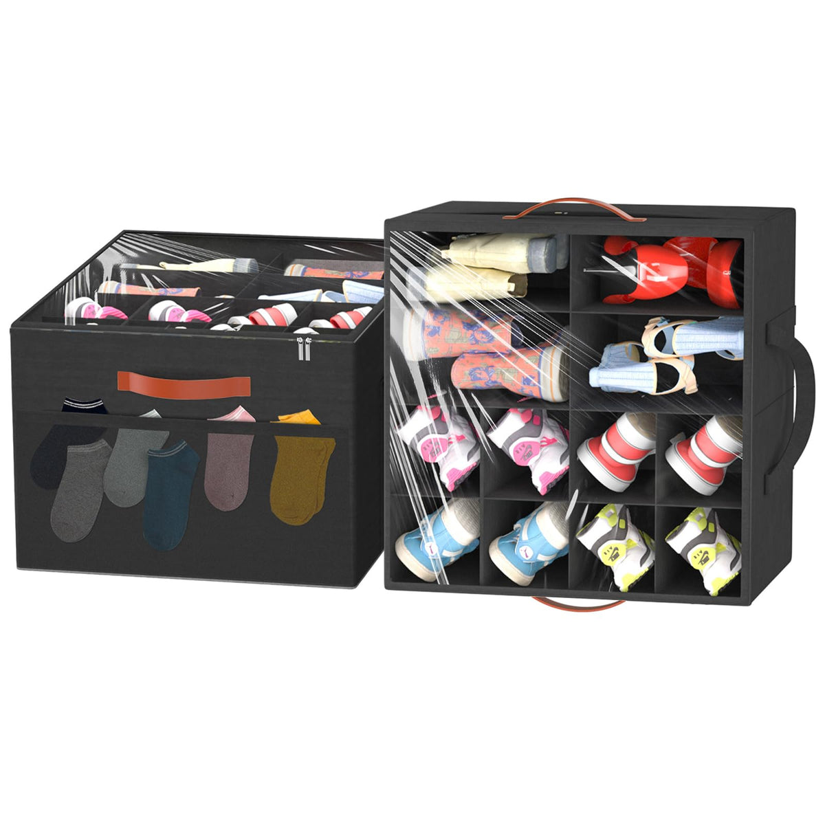Aokeyee 2 Pack Shoe Organizer for Closet, Large Shoe Storage Box, Beige
