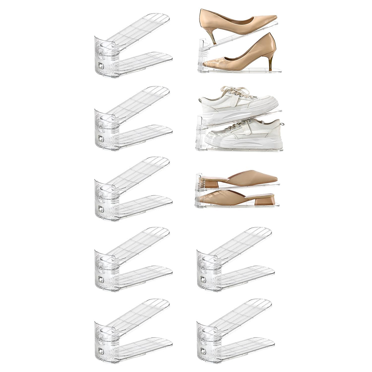 12 Pack Shoe Slots Organizer Adjustable Level Shoe Stacker Holder Storage Space Saving Sneakers Display Tray Rack for Closet
