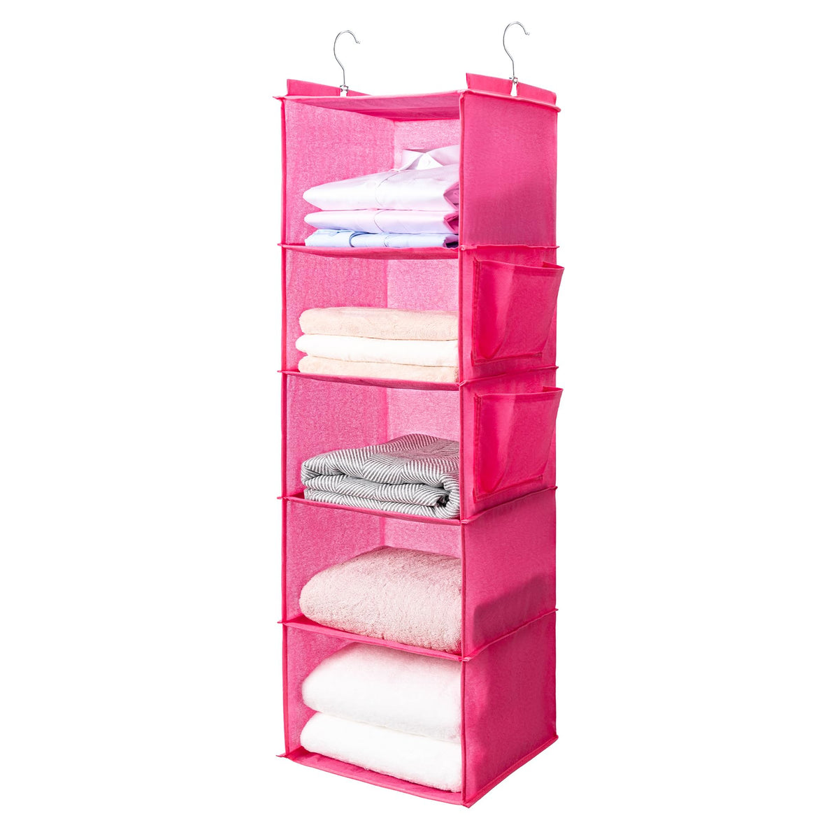 BOOMIBOO Hanging Closet Organize and Shelves,5-Hanging Shelf with 2 Side Pockets,Storage Foldable (Grey)