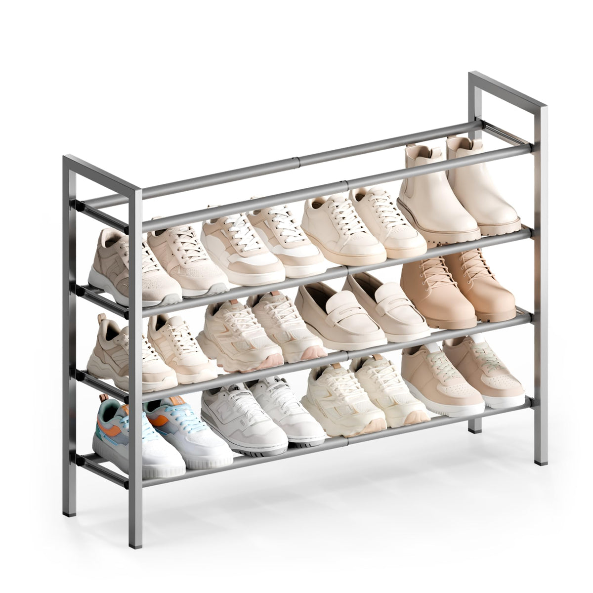 Bumusty 3 Tier Expandable Shoe Rack for Closet, Black