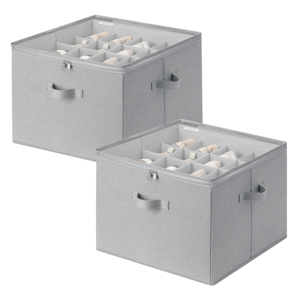 StorageWorks 24-Pair Large Shoe Storage Box, Adjustable Dividers, Taupe