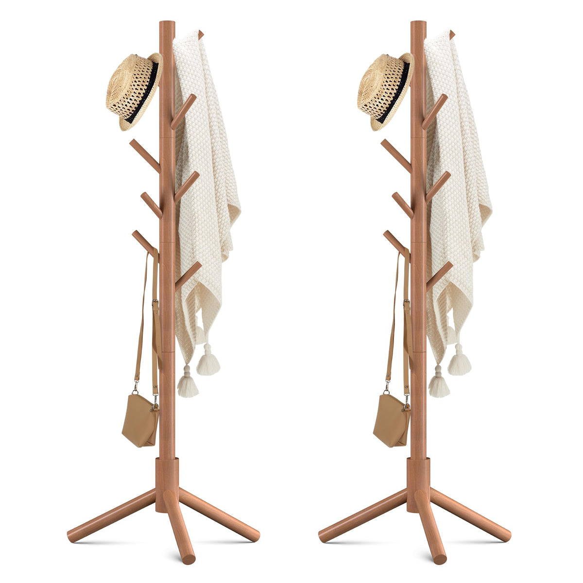Haddockway 3 Adjustable Freestanding Wooden Coat Rack Stand 8 Hooks,Hallway