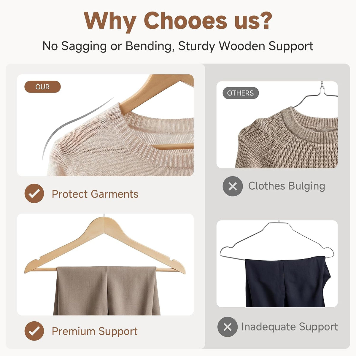 StorageWorks Wooden Coat Hangers, 30 Pack Wood Clothes Hanger for Closet
