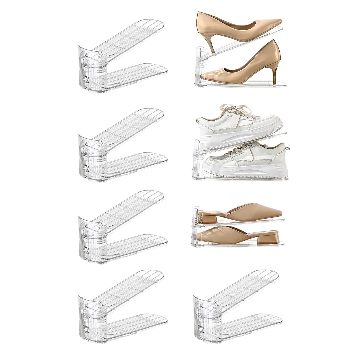 12 Pack Shoe Slots Organizer Adjustable Level Shoe Stacker Holder Storage Space Saving Sneakers Display Tray Rack for Closet