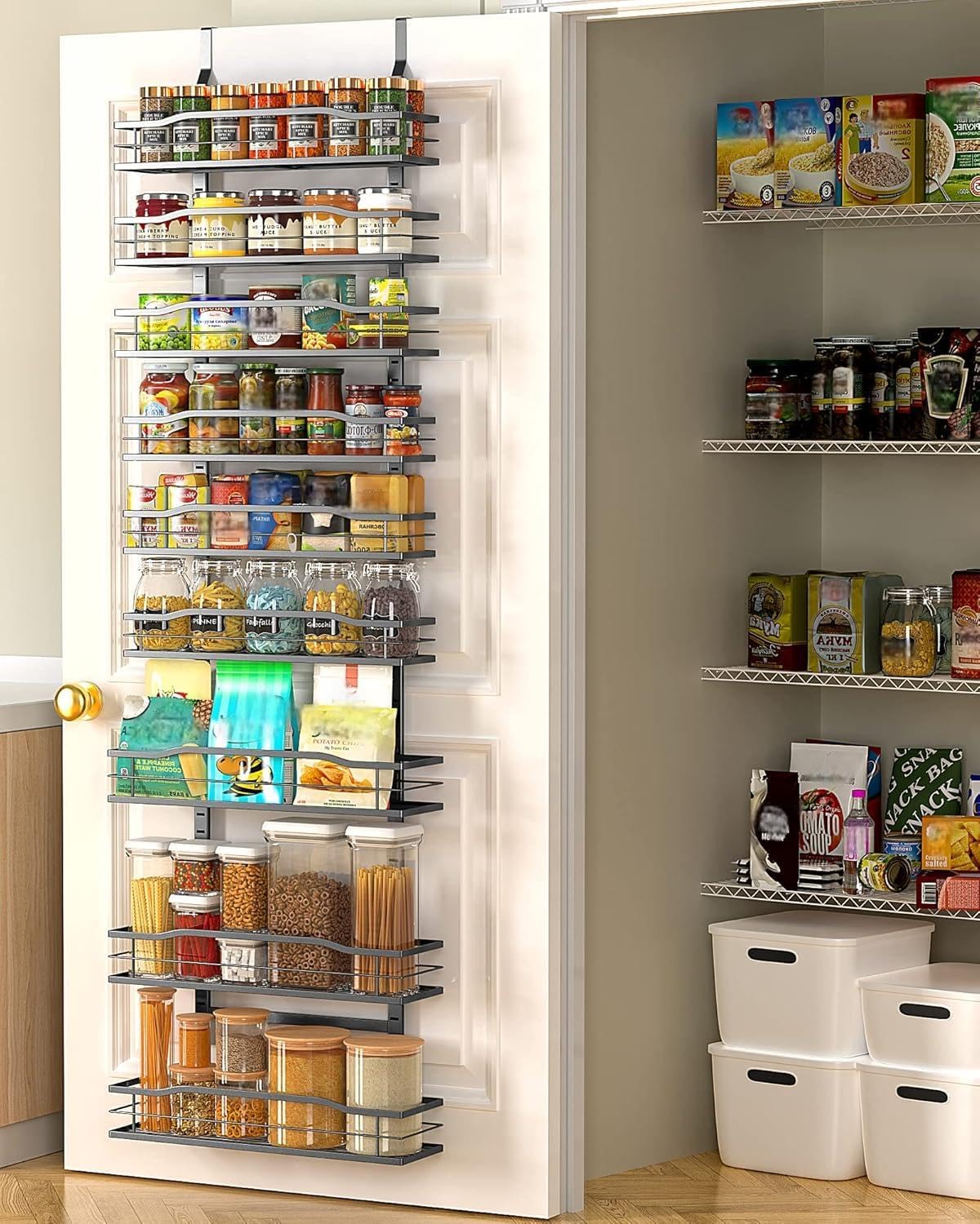 Moforoco 9-Tier Over The Door Pantry Organizer, Pantry Organization and Storage, Black Hanging Basket Wall Spice Rack Seasoning Shelves, Home & Kitchen Bedroom Bathroom House Essentials