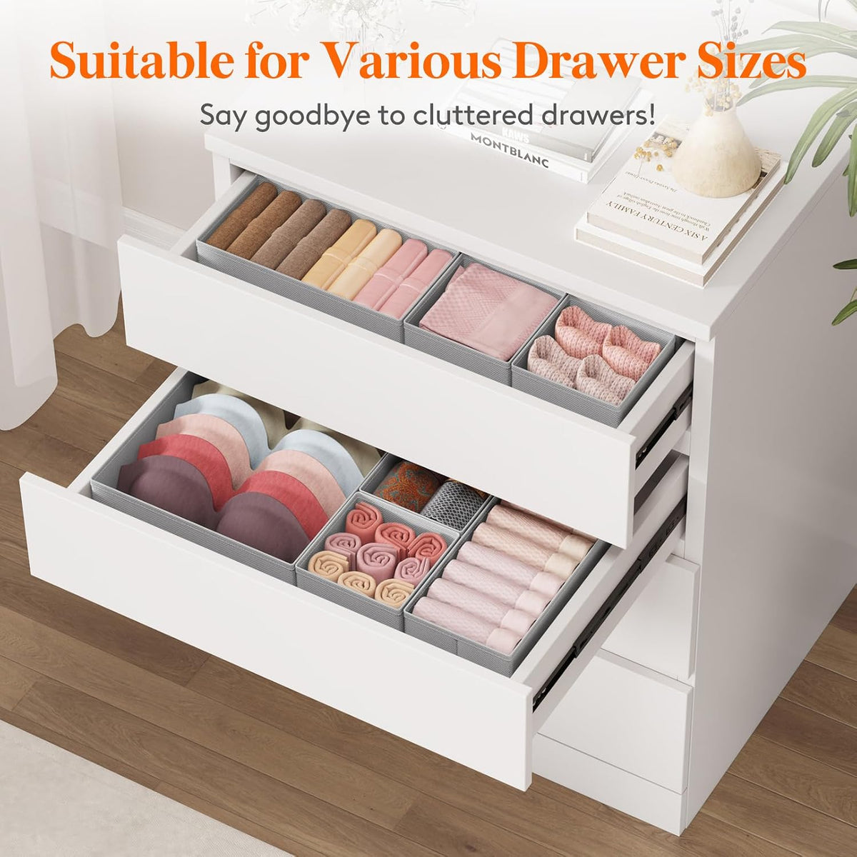 Lifewit Drawer Organizer Clothes for Closet, Light Gray, 16 Pack