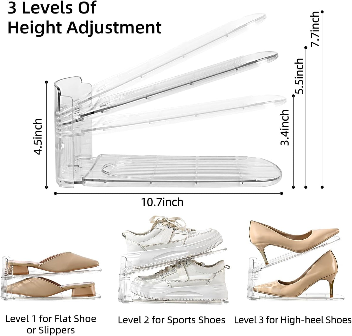 12 Pack Shoe Slots Organizer Adjustable Level Shoe Stacker Holder Storage Space Saving Sneakers Display Tray Rack for Closet