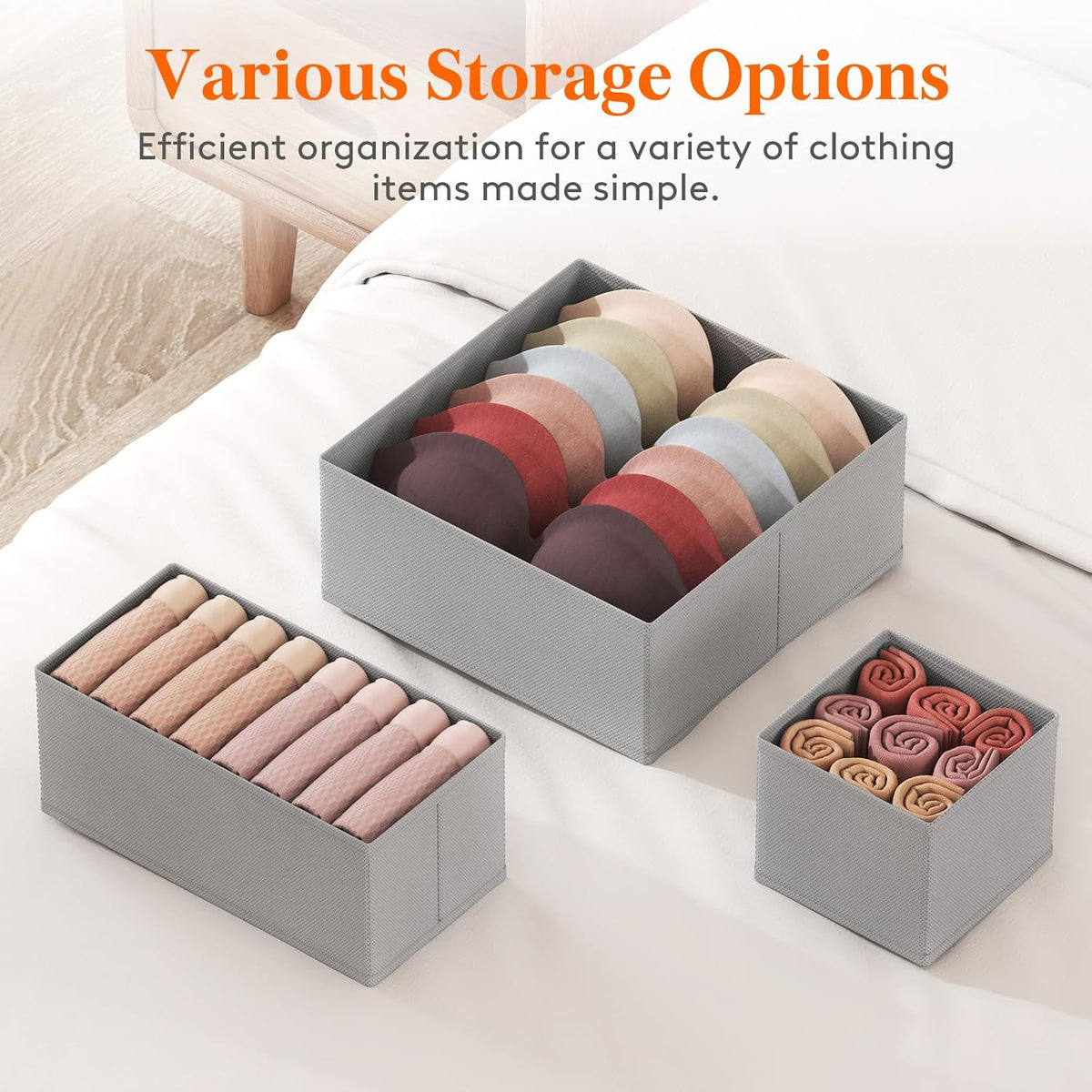 Lifewit Drawer Organizer Clothes for Closet, Light Gray, 16 Pack