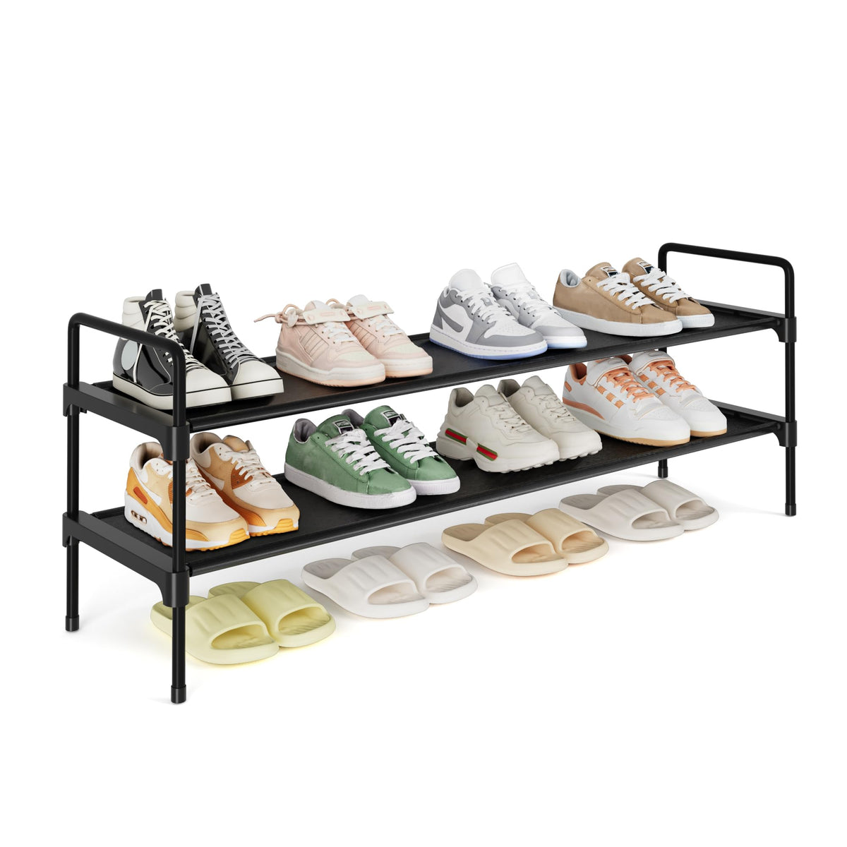 Kitsure Extra-Long Shoe Rack for Closet, 39.0" Wide - 3 Tier, Black