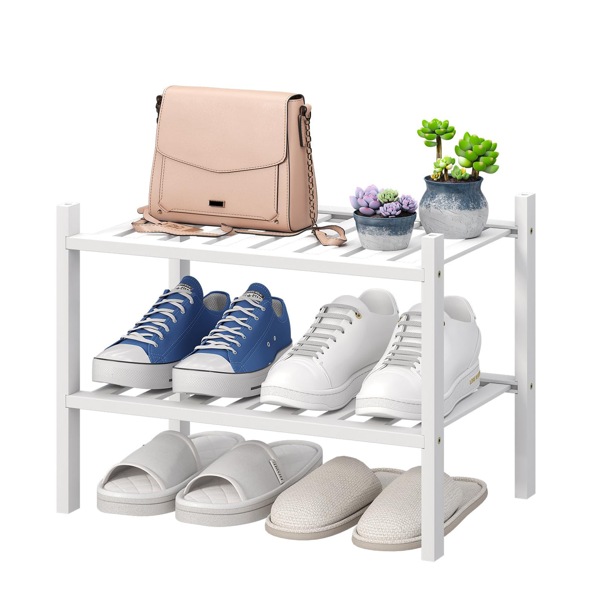 viewcare 4-Tier Bamboo Shoe Rack for Entryway, Stackable | Foldable | Natural, Shoe Organizer for Hallway Closet, Free Standing Shoe Racks for Indoor Outdoor