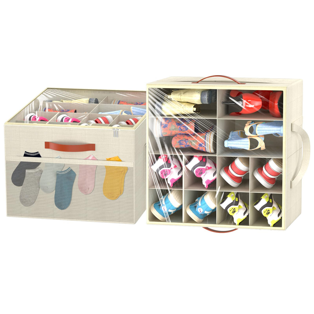 Aokeyee 2 Pack Shoe Organizer for Closet, Large Shoe Storage Box, Beige