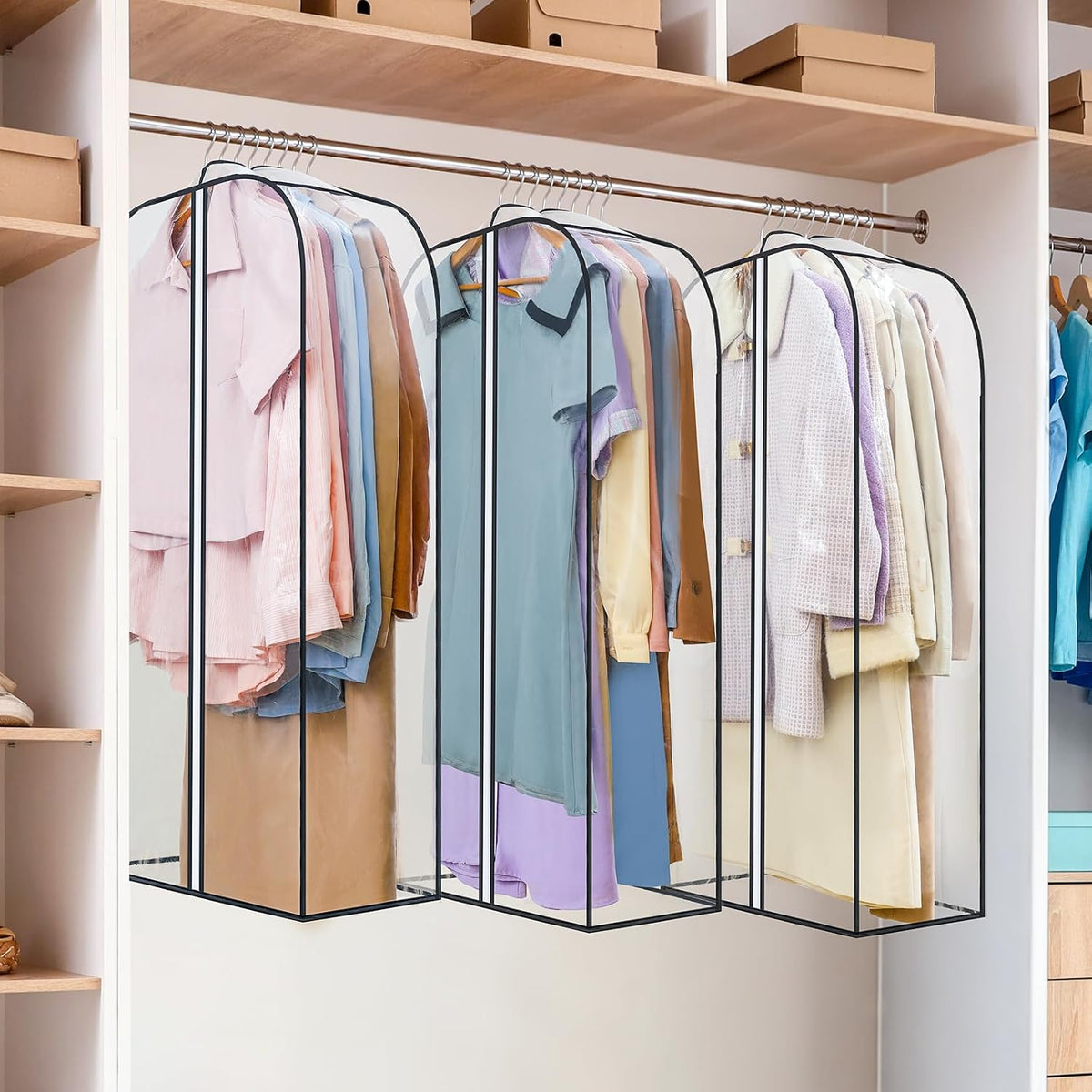 LANDNEOO 6 Pack Clear Garment Bags for Hanging Clothes with Zippers on Double Sides - 10'' Clothes Storage for Coat, Dress, and Fur in Closet - 40'' Long Suit Bags