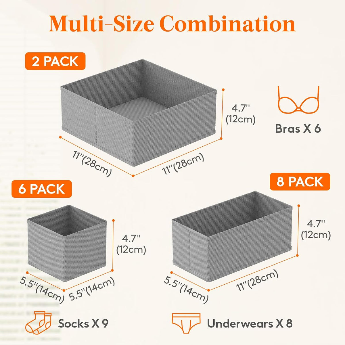 Lifewit Drawer Organizer Clothes for Closet, Light Gray, 16 Pack