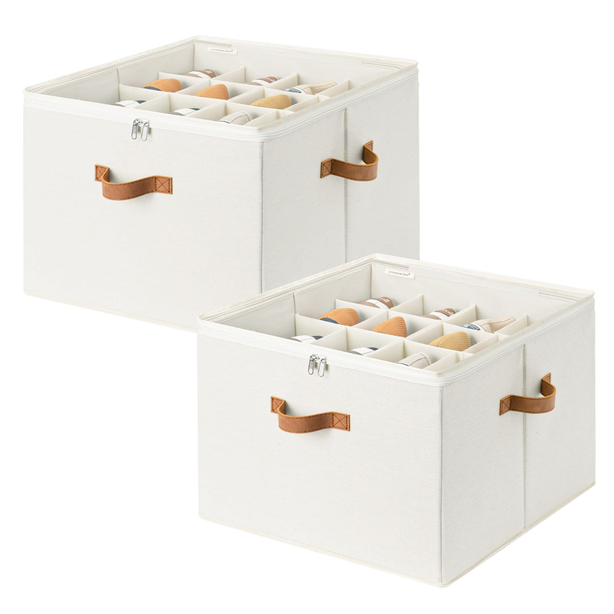 StorageWorks 24-Pair Large Shoe Storage Box, Adjustable Dividers, Taupe