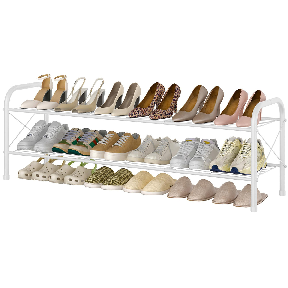 Hoctieon 3 Tier Durable Mesh Style Shoe Rack, Entryway Shoe Shelf, Shoe Rack FreeStanding, Shoe Storage Organizer, Shoe Rack for Closet, Space Save For bathroom, Hallway, Bedroom, Living Room, White
