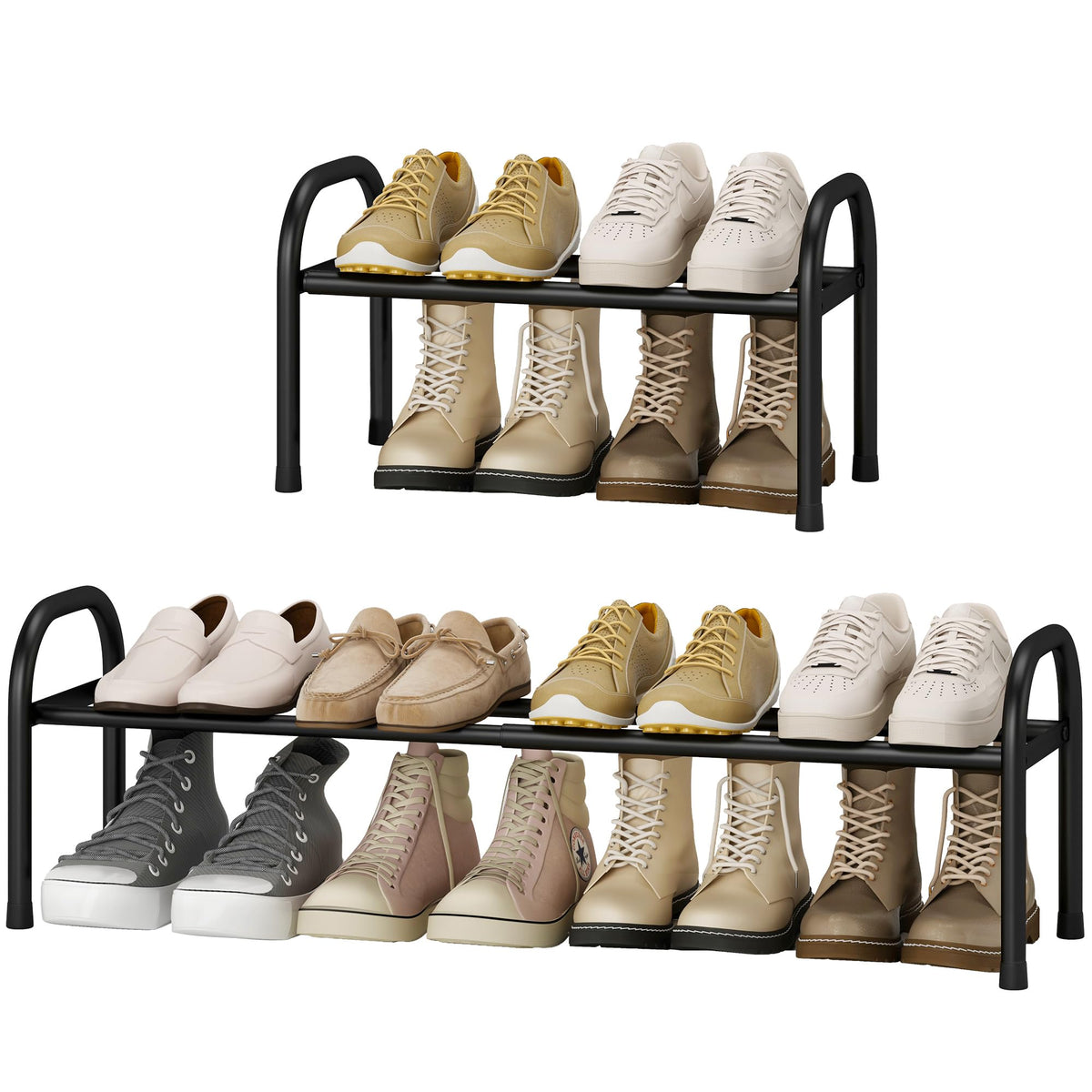 STO STO Expandable Shoe Rack, 3-Tier Metal Small Shoe Rack for Closet, Up to 16 Pairs Adjustable Shoes Racks Storage for Front Door Entrance, Free Standing Shoes Rack Organizer for Entryway, Black