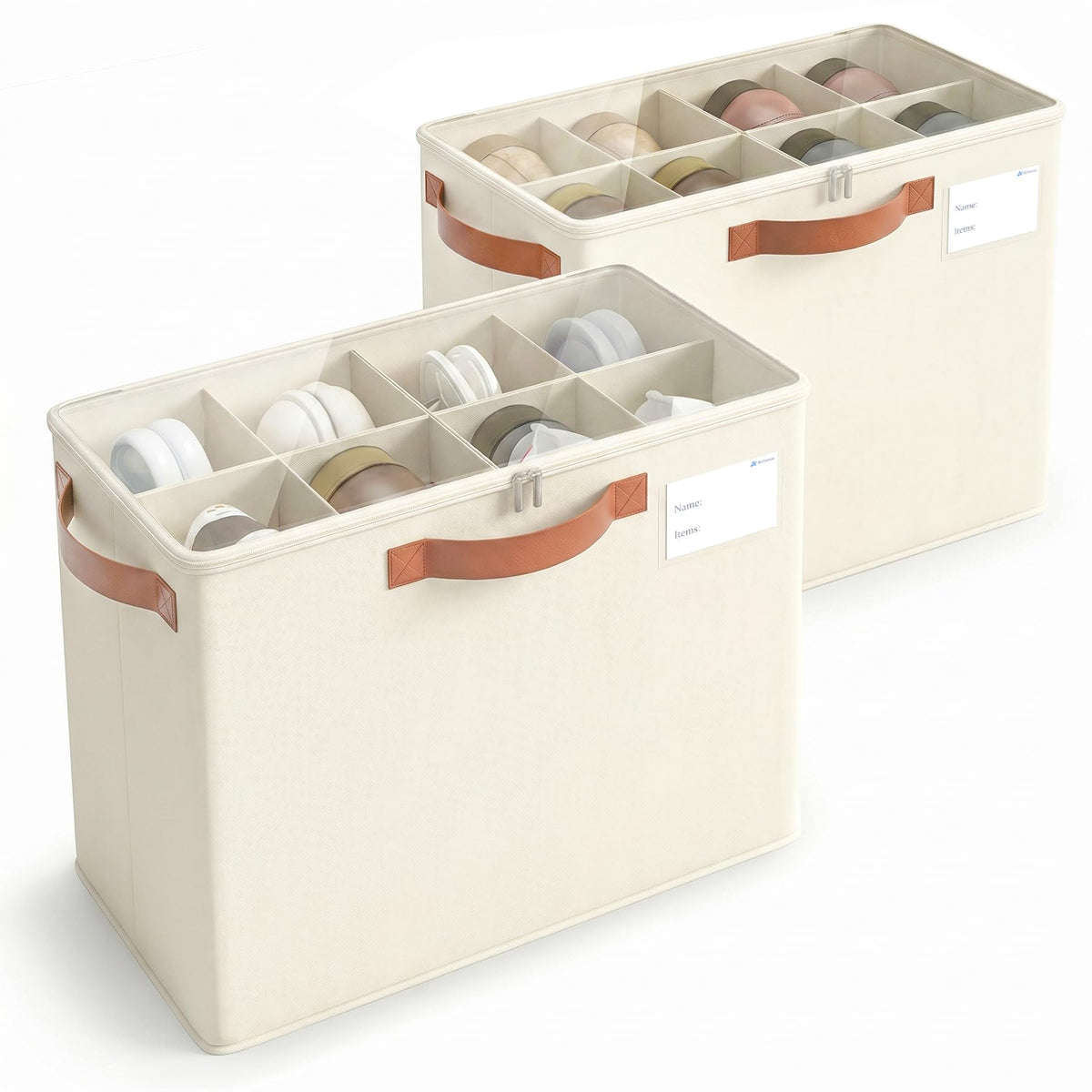 Varhomax Shoe Organizer Box for Closet, Small Fabric Shoe Storage Bin with Adjustable Dividers & Clear Cover, Saving Space Sneakers & Sandals Containers for Entryway, Cubby