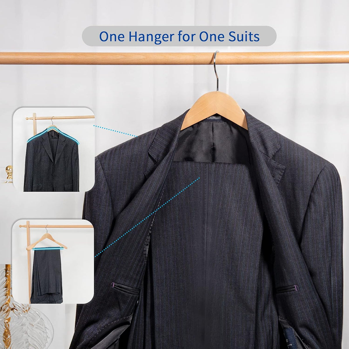 Nature Smile Luxury Natural Wooden Suit Hangers - 12 Pack - Wood Coat Hangers,Jacket Outerwear Shirt Hangers,Glossy Finish with Extra-Wide Shoulder, 360 Degree Swivel Hooks & Anti-Slip Bar with Screw