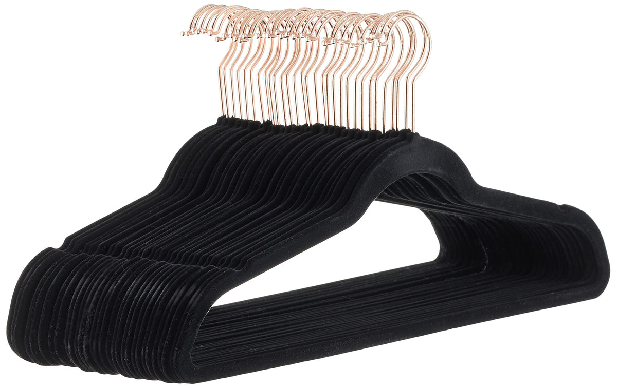 Amazon Basics Slim Velvet Non-Slip Space Saving Sturdy Suit Clothes Hangers, Closet Organizer, Black/Rose Gold, 30-Pack