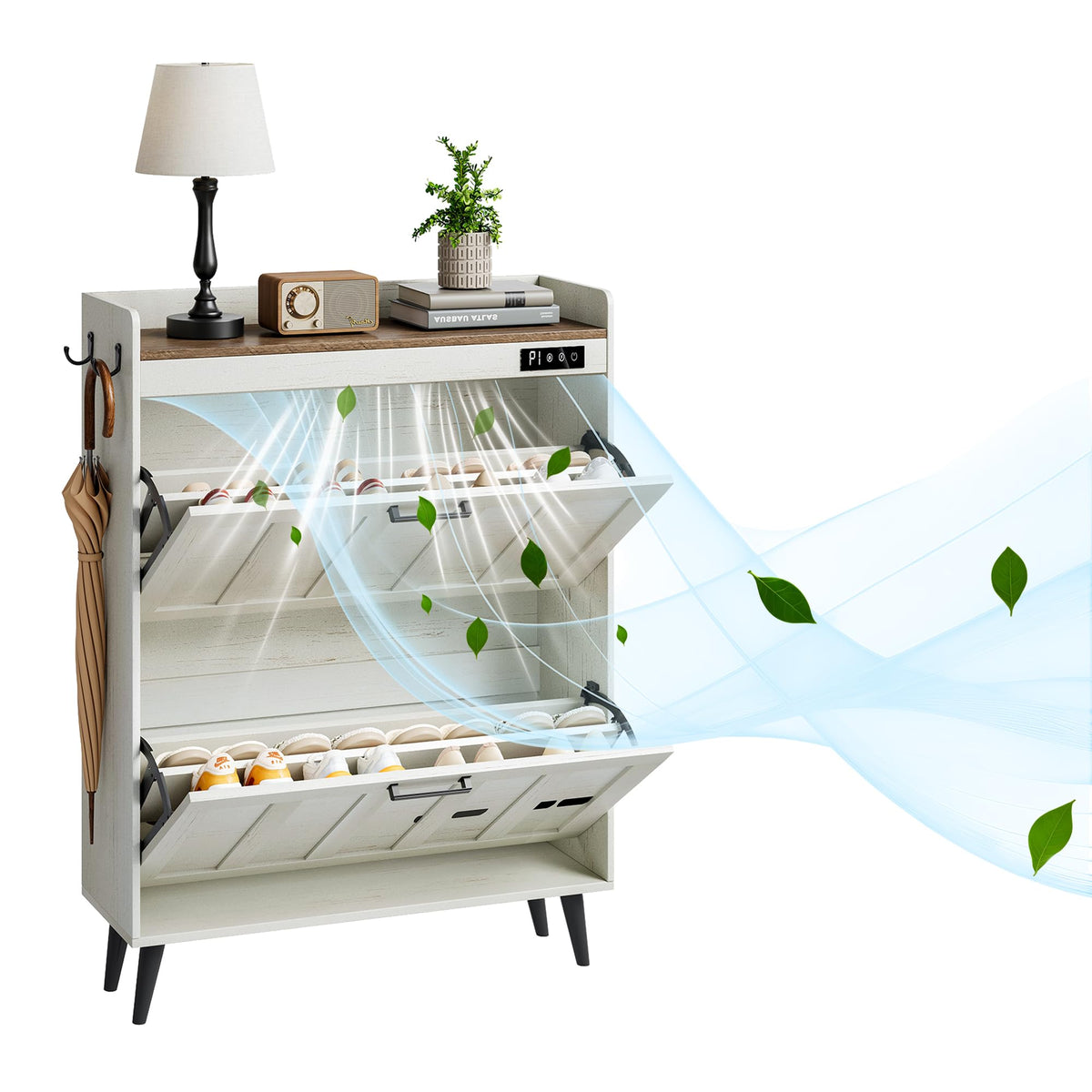 ChooChoo Shoe Storage Cabinet with 2 Flip Drawers and Deodorizer