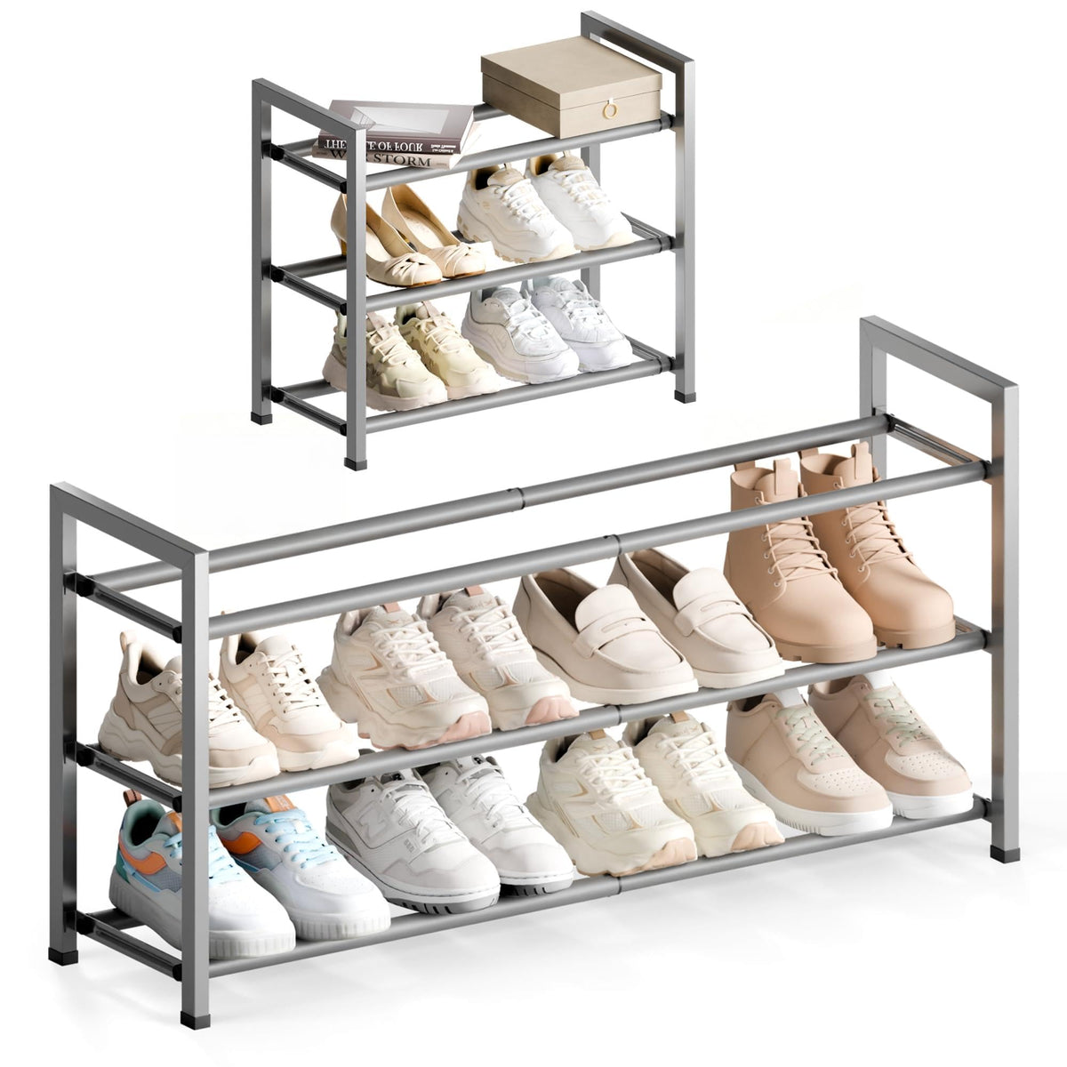 Bumusty 3 Tier Expandable Shoe Rack for Closet, Black