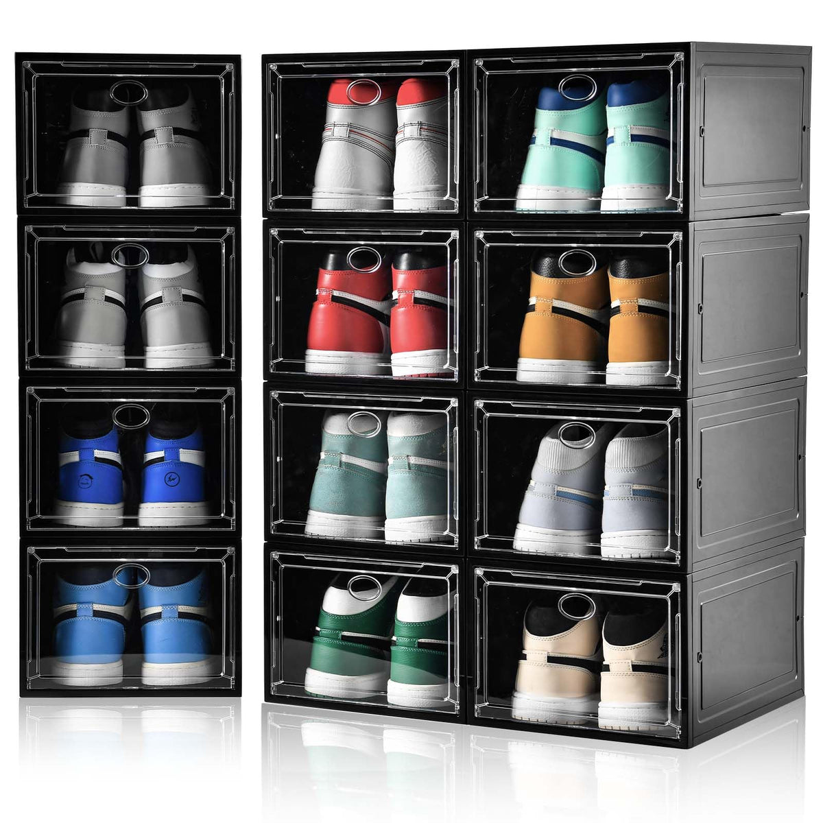 12 Pack Clear Shoe Storage, Stackable Shoe Organizer, Shoe Boxes for Closet