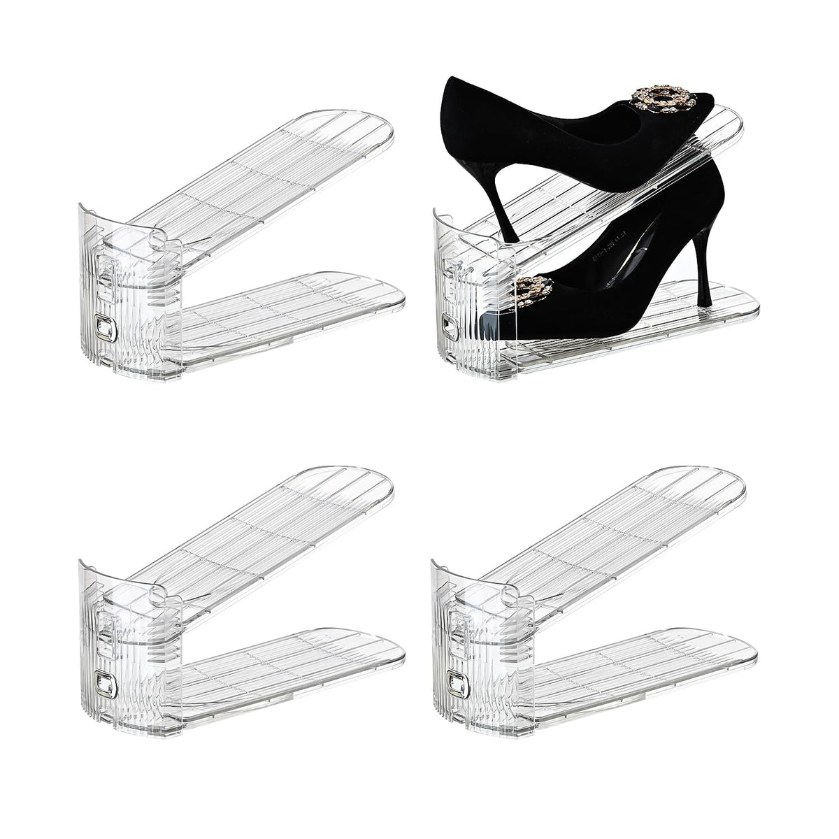 12 Pack Shoe Slots Organizer Adjustable Level Shoe Stacker Holder Storage Space Saving Sneakers Display Tray Rack for Closet