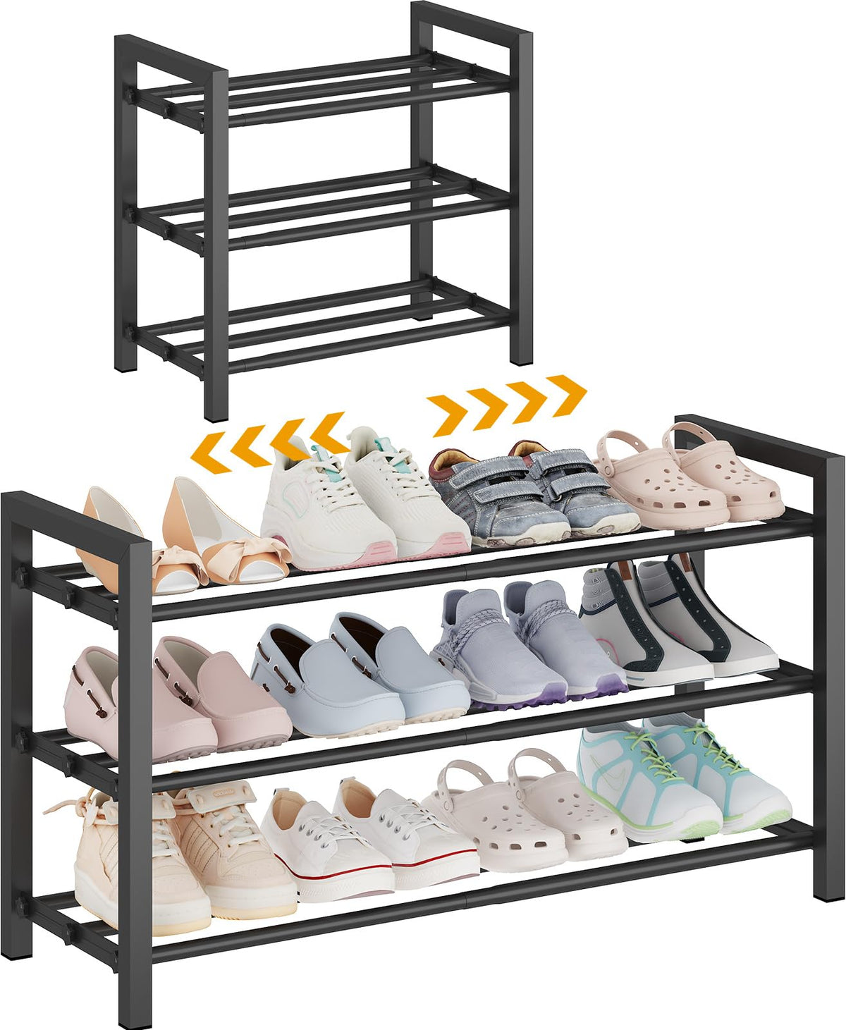 3-Tier Expandable Metal Shoe Rack for Closet & Entryway, Shoe Organizer