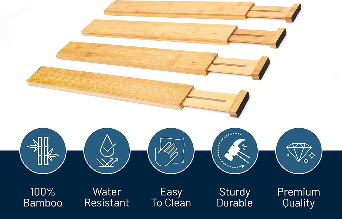 RoyalHouse Adjustable Bamboo Drawer Dividers, 4-Pack (18" - 22")