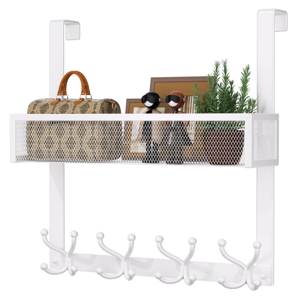 Consumest Over The Door Hooks Organizer - 3 Tier Door Hanger with 9 Coat Hooks & 2 Mesh Basket, Back Storage Organizer Hanging Towels for Bathroom, Bedroom, Black