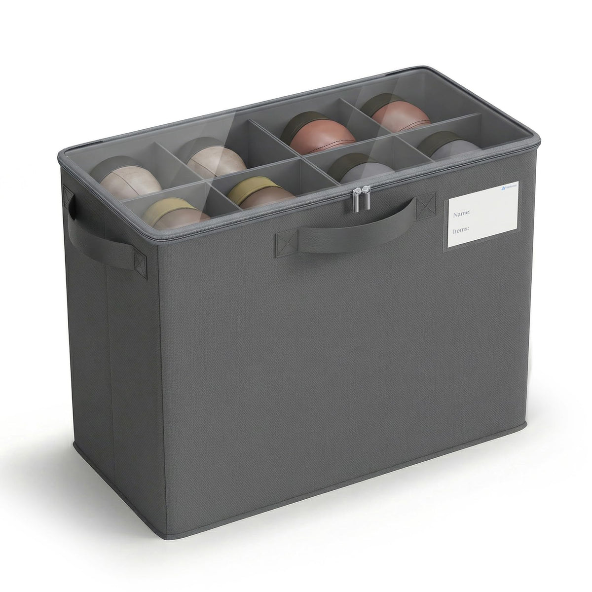 Varhomax Shoe Organizer Box for Closet, Small Fabric Shoe Storage Bin with Adjustable Dividers & Clear Cover, Saving Space Sneakers & Sandals Containers for Entryway, Cubby