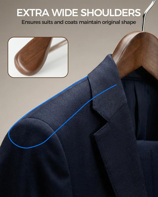 Premium Wooden Hangers 6-Pack – Wide Shoulder Non-Slip & Shatter-Resistant Design for Coats, Jackets & Suits | 360° Rotating Closet Organizers | Durable & Space-Saving (Vintage Wood)