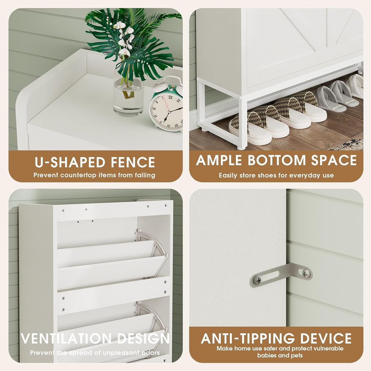 GRUSIGN Shoe Cabinet, Shoe Storage Cabinet with 2 Flip Drawers & Adjustable Shelf, Space-Saving Shoe Organizer – Holds 16+ Pairs, Narrow Shoe Cabinet Storage for Entryway/Hallway(White)