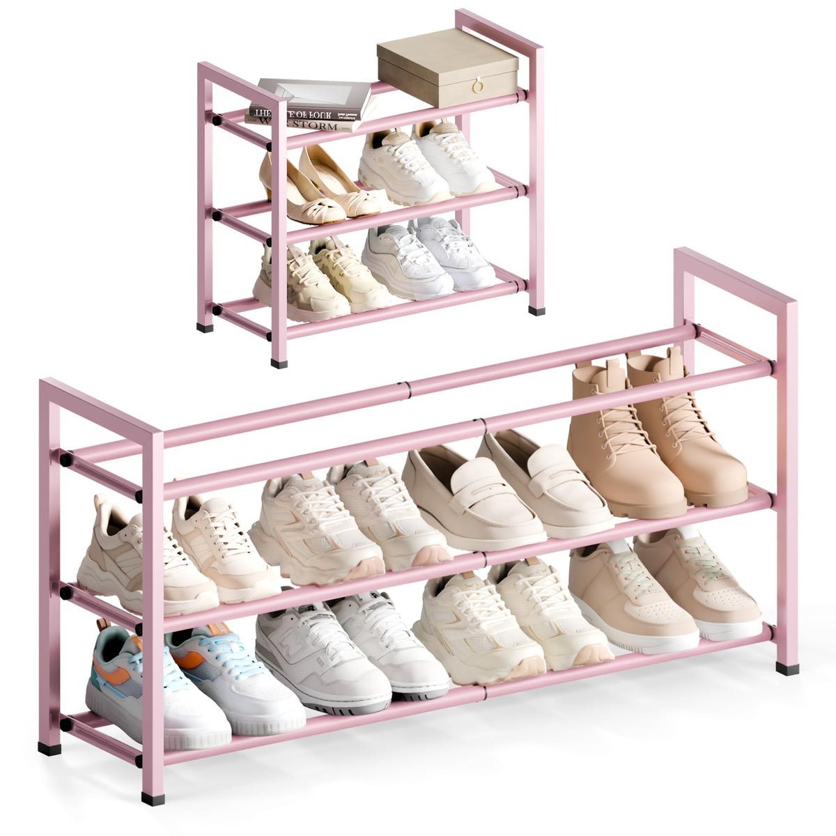 Bumusty 3 Tier Expandable Shoe Rack for Closet, Black
