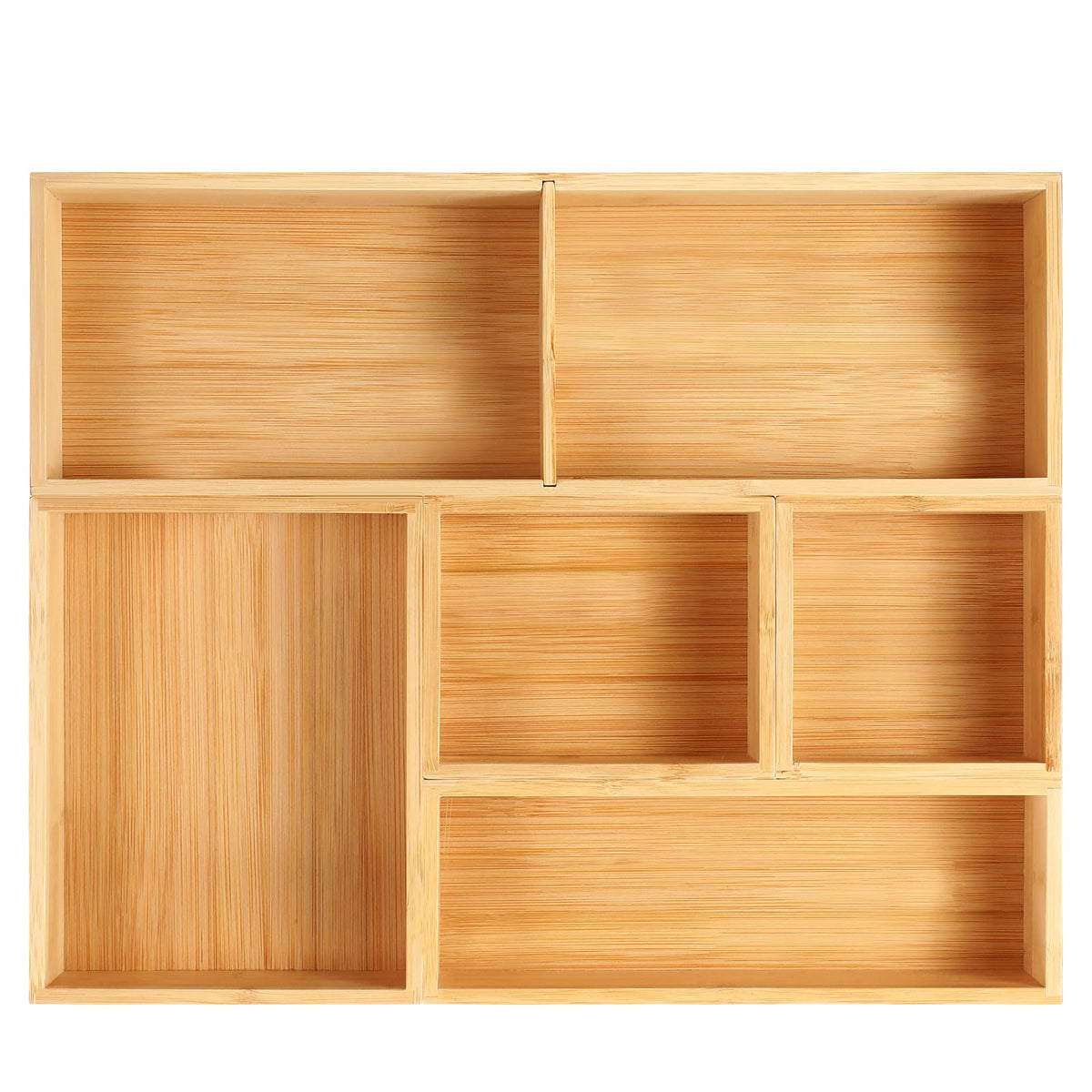 Fabsome Drawer Organizer, Set of 9 Bamboo Wood Kitchen Makeup Desk Junk Tea Drawer Storage Boxes Bins for Cutlery Silverware Utensils Flatware, Small Wooden Container Tray for Bathroom, Office