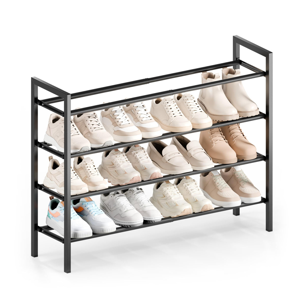 Bumusty 3 Tier Expandable Shoe Rack for Closet, Black